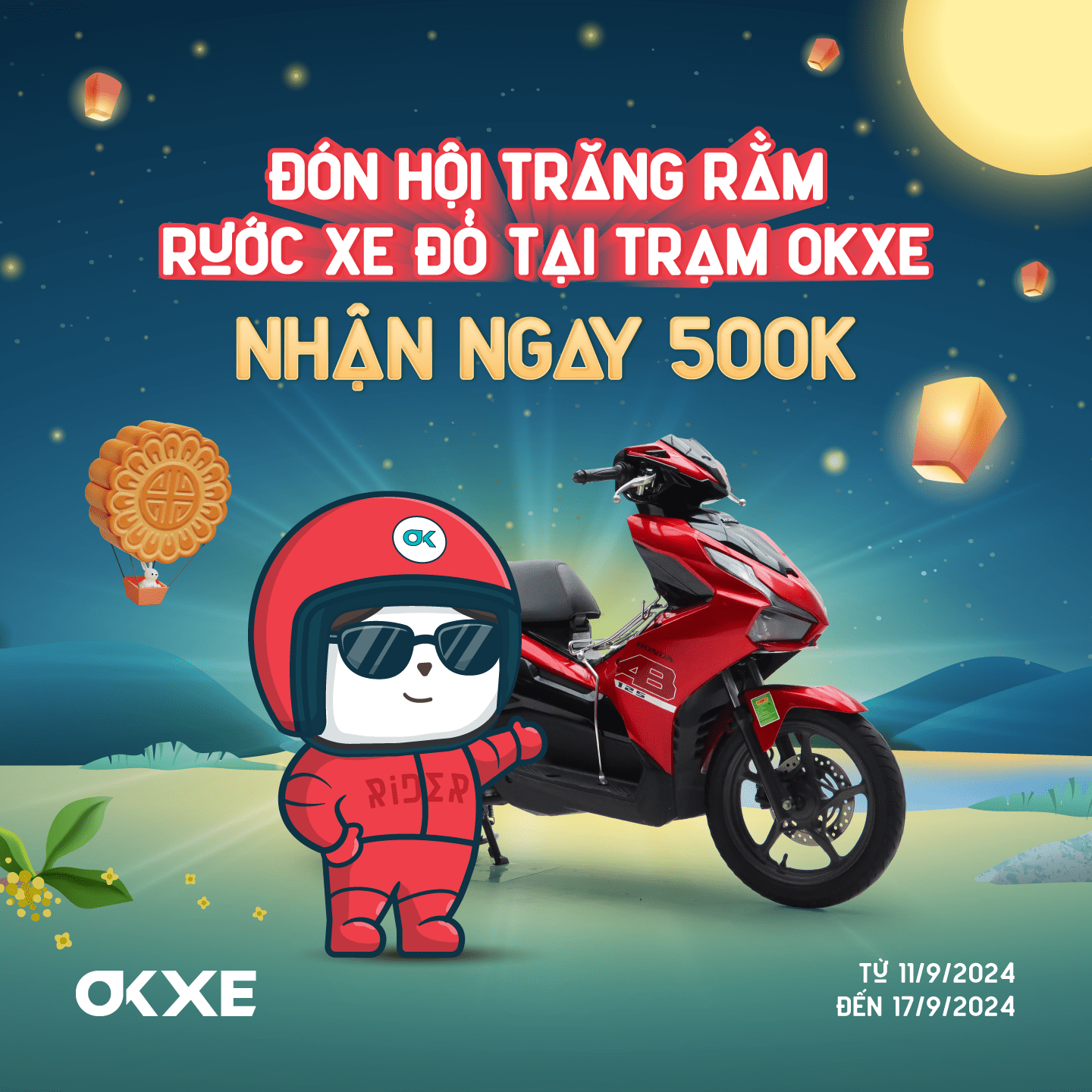 Trung Thu rước xe máy màu đỏ nhận ngay 500K từ OKXE.